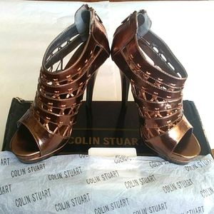 NWB Colim Stuart bronze caged peep toe heels